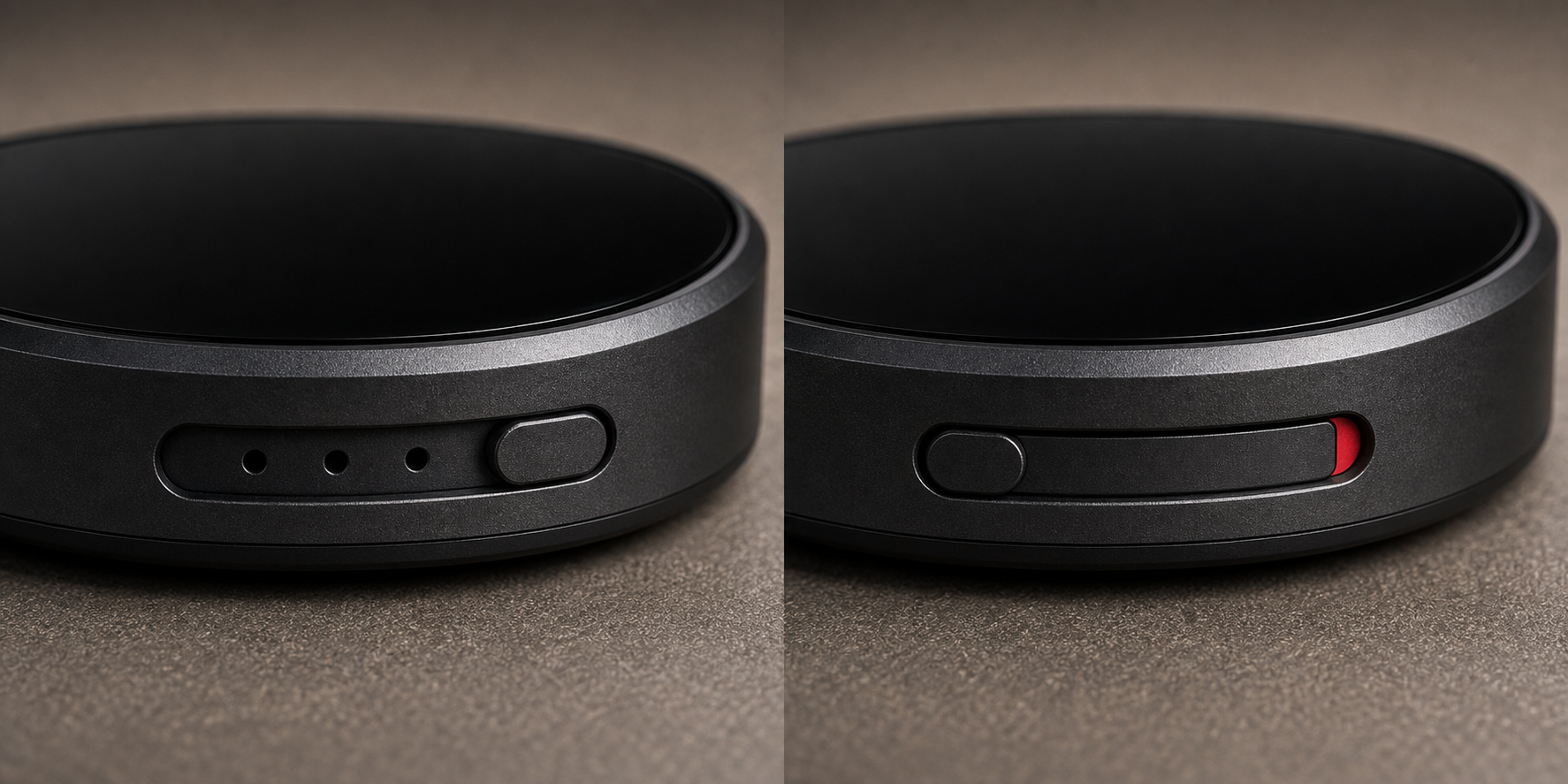 MoodPin microphone shutter concept with three recessed microphone holes and a physical sliding cover